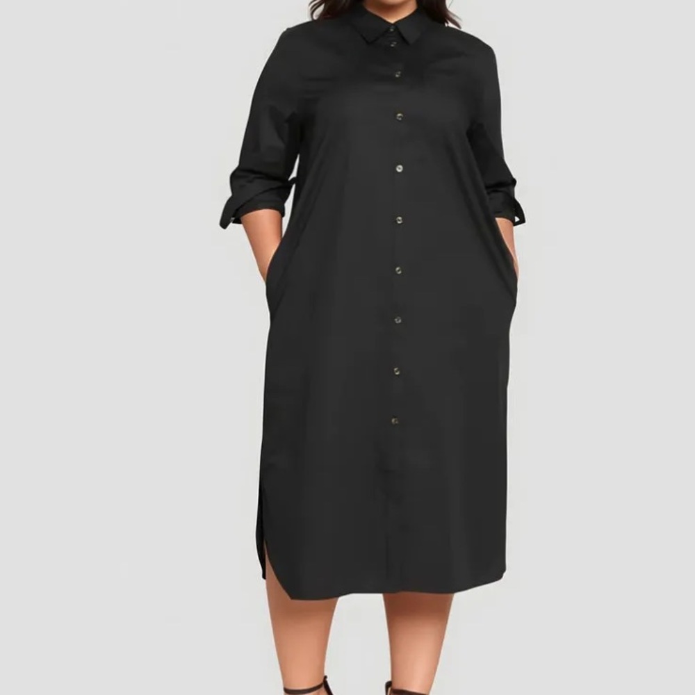 Universal Standard button down Black Long Sleeve Dress L Large (XXL 22/24)